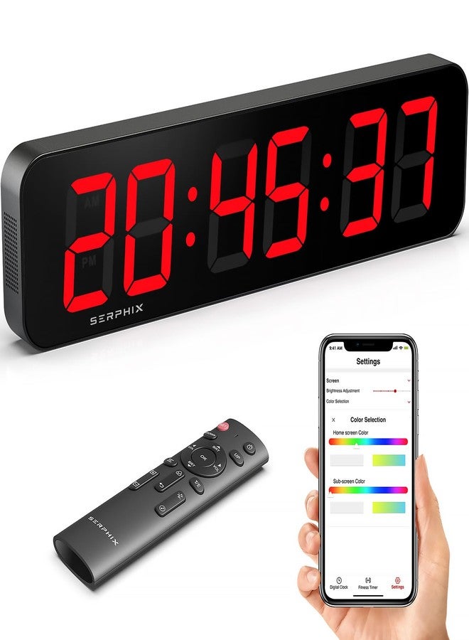 SERPHIX 15.2" Large Digital Wall Clock, Customizable RGB Color, App and Remote Control, 6-Digit LED Clock with Seconds, Alarm, Countdown, Stopwatch, Timer Clock for Home Gym Living Room Office Garage Decor - Image 1